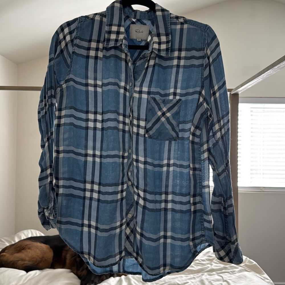 Rails Blue Plaid Button Down Large